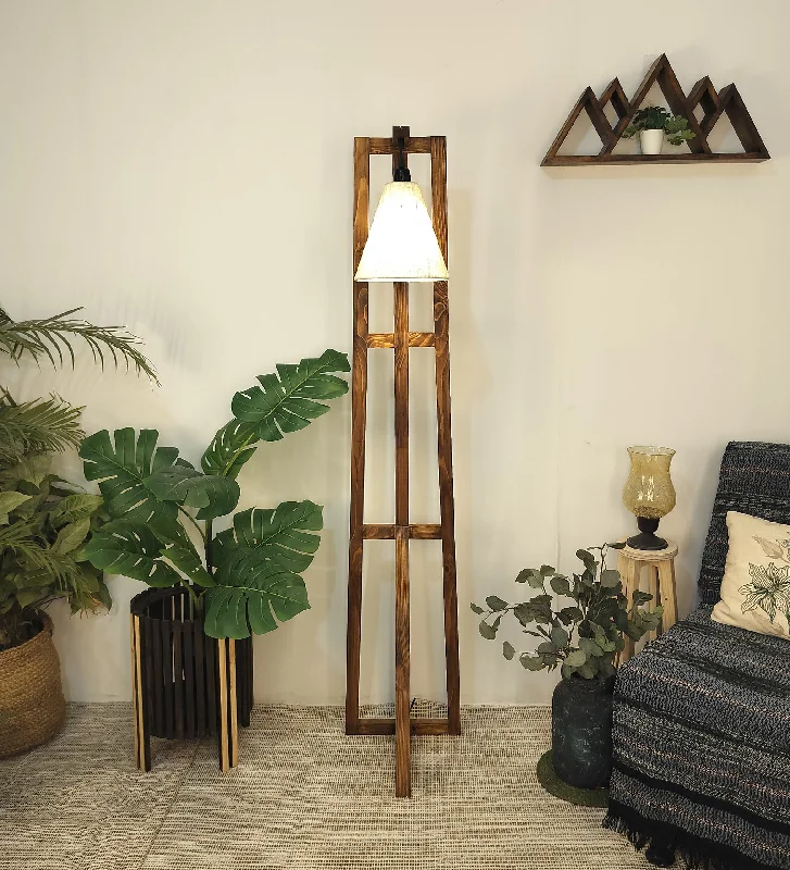 Achille Wooden Floor Lamp with Brown Base and Jute Fabric Lampshade (BULB NOT INCLUDED)