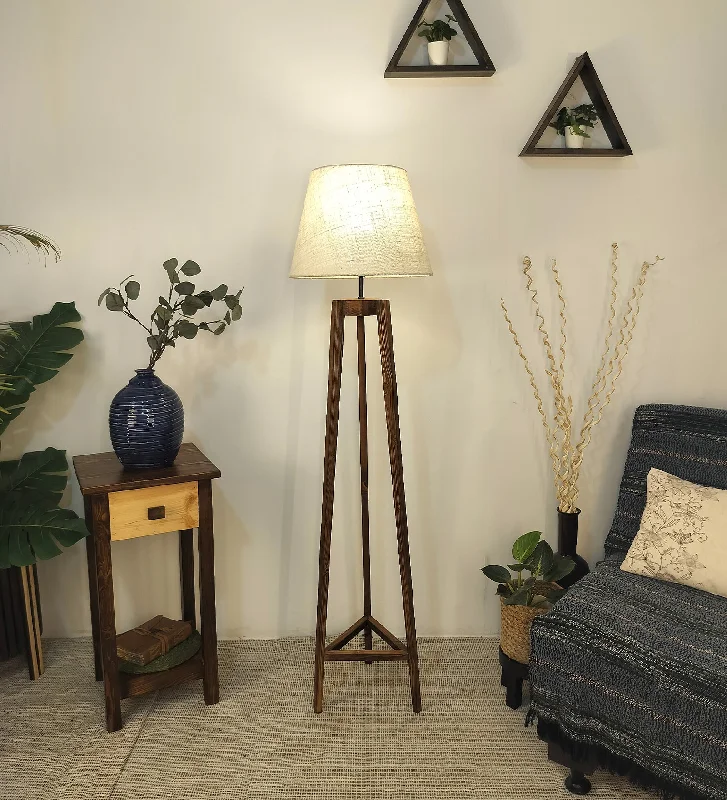 Adrienne Wooden Floor Lamp with Brown Base and Premium Beige Fabric Lampshade (BULB NOT INCLUDED)