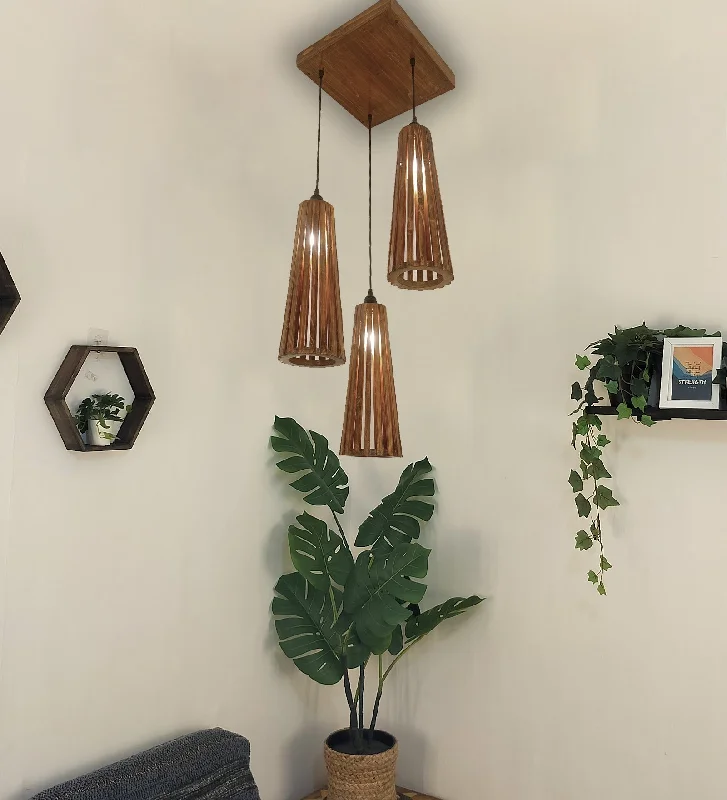 Billet Brown Wooden Cluster Hanging Lamp (BULB NOT INCLUDED)