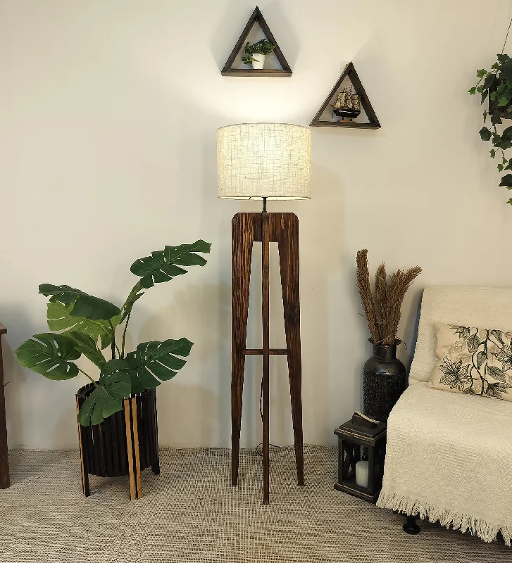 Blender Wooden Floor Lamp with Premium Beige Fabric Lampshade (BULB NOT INCLUDED)