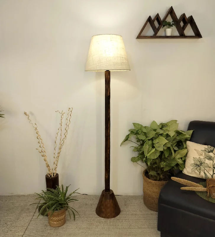 Brice Wooden Floor Lamp with Brown Base and Jute Fabric Lampshade (BULB NOT INCLUDED)