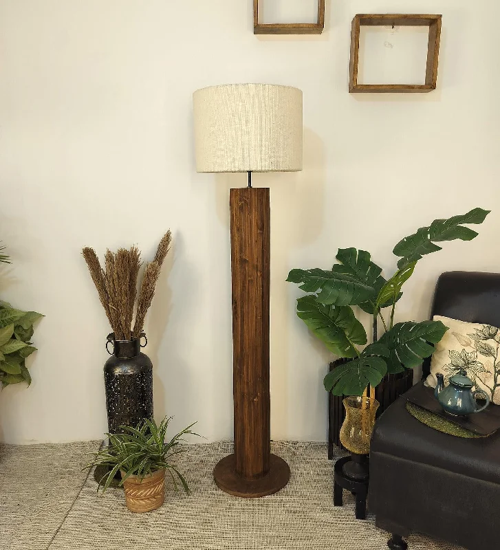 Cedar Wooden Floor Lamp with Premium Beige Fabric Lampshade (BULB NOT INCLUDED)