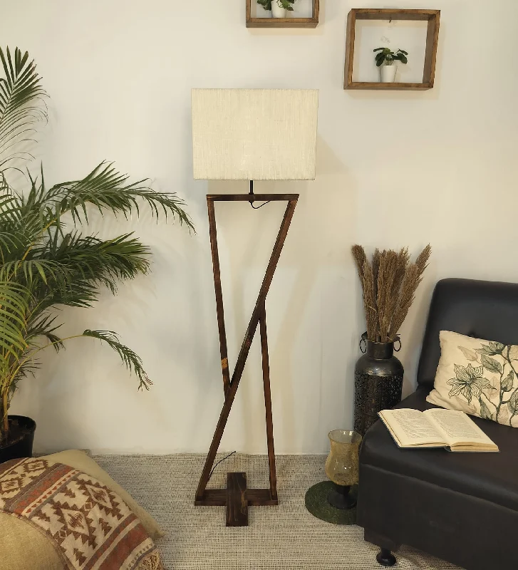 Chloe Wooden Floor Lamp with Brown Base and Jute Fabric Lampshade (BULB NOT INCLUDED)