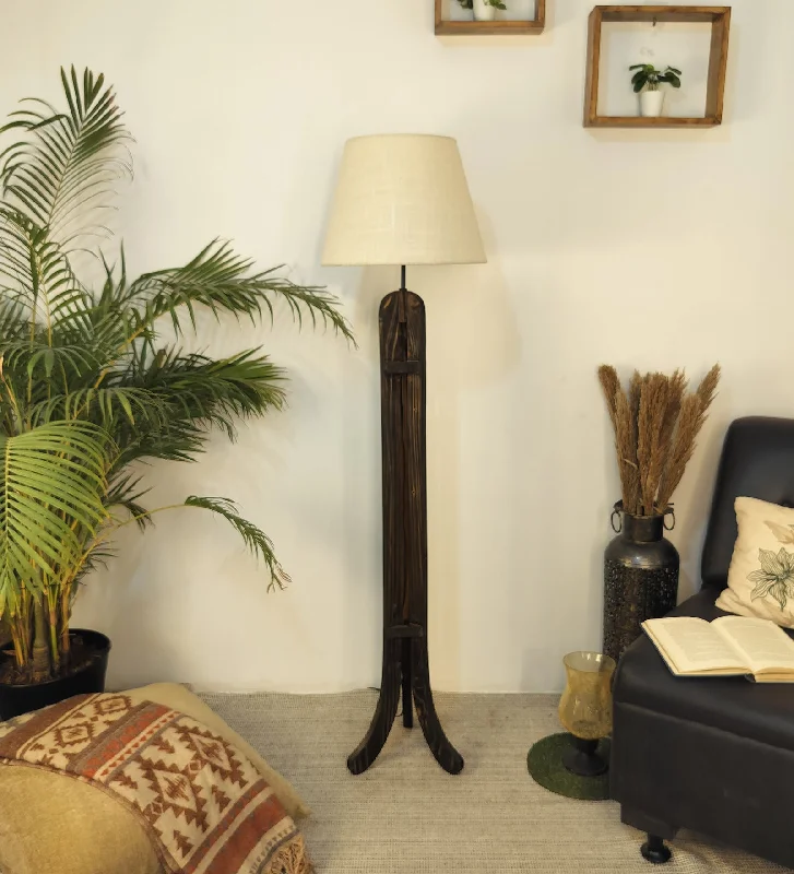 Damien Wooden Floor Lamp with Brown Base and Jute Fabric Lampshade (BULB NOT INCLUDED)