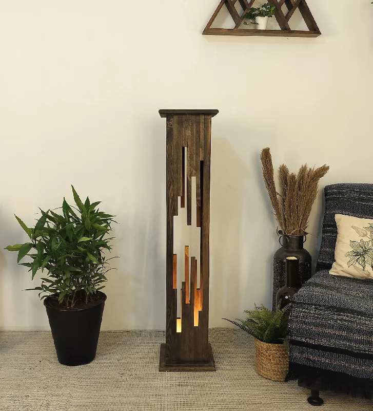 Disperse Diffused Lighting Wooden Floor Lamp with Brown Base (BULB NOT INCLUDED)