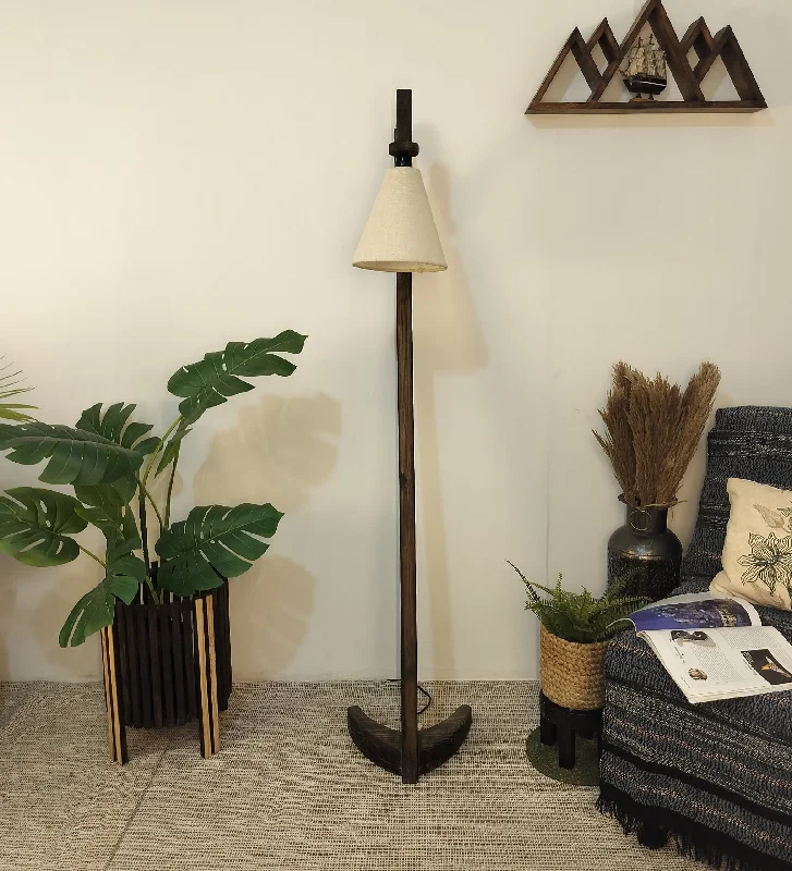 Druid Wooden Floor Lamp with Brown Base and Jute Fabric Lampshade (BULB NOT INCLUDED)