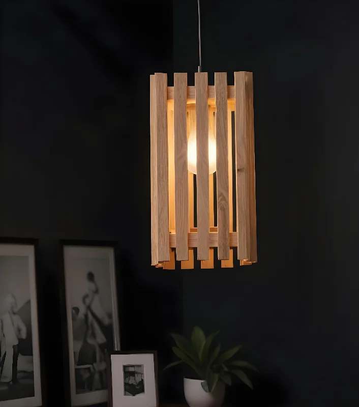 Elegant Beige Wooden Single Hanging Lamp (BULB NOT INCLUDED)