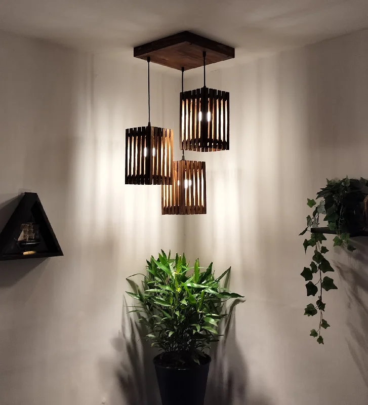 Elegant Brown Wooden Cluster Hanging Lamp (BULB NOT INCLUDED)