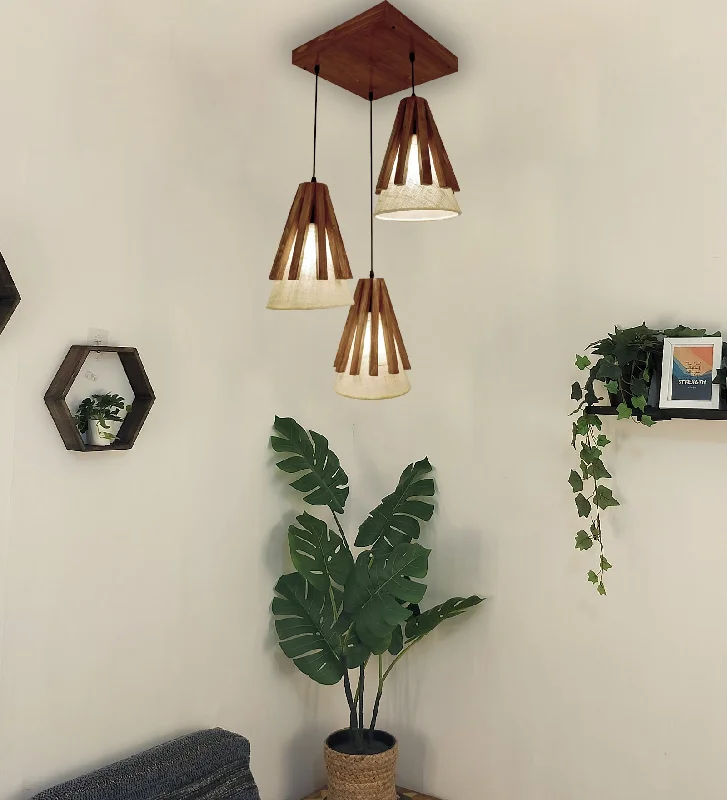 Flue Brown Wooden Cluster Hanging Lamp (BULB NOT INCLUDED)