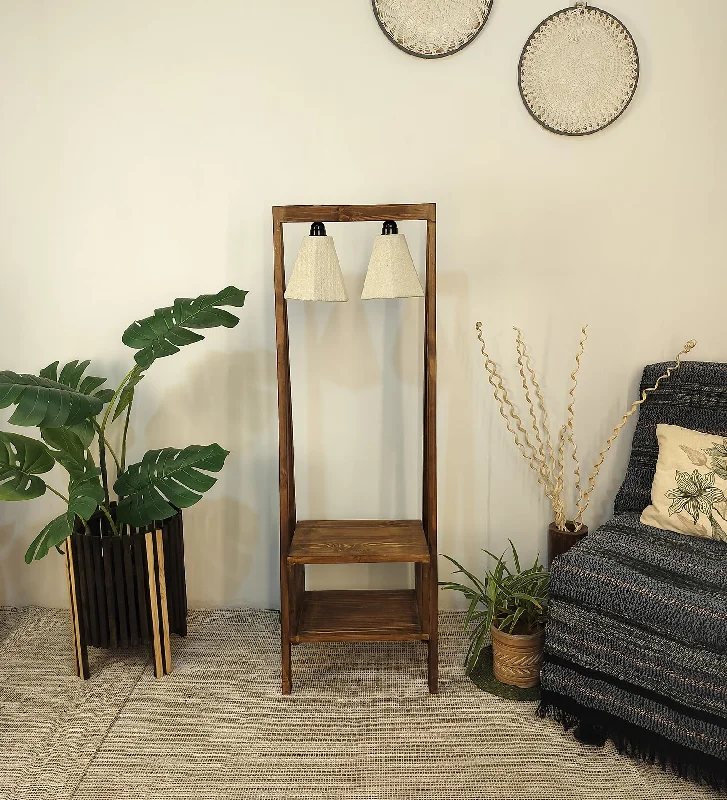 Francis Wooden Floor Lamp with Brown Base and Jute Fabric Lampshade (BULB NOT INCLUDED)