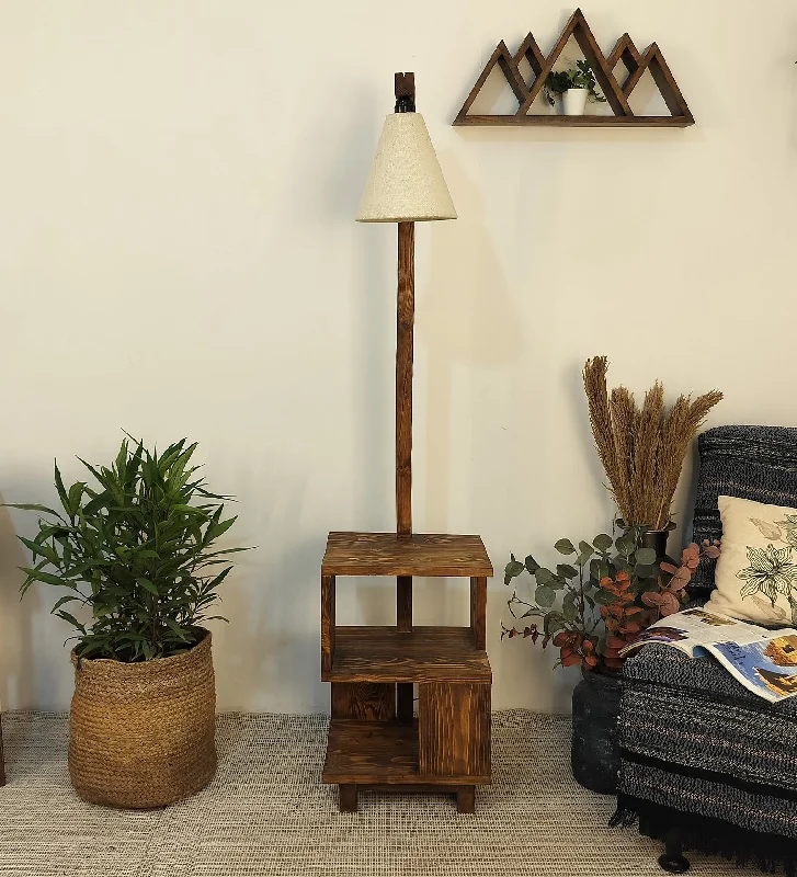 Henry Wooden Floor Lamp with Brown Base and Jute Fabric Lampshade (BULB NOT INCLUDED)