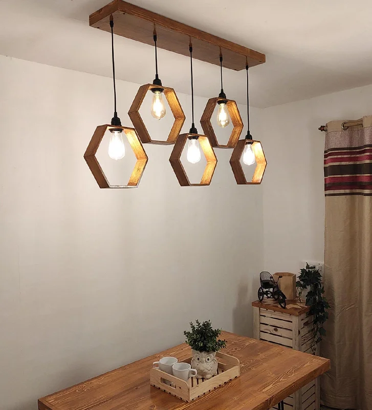 Hexagram Brown 5 Series Hanging Lamp (BULB NOT INCLUDED)