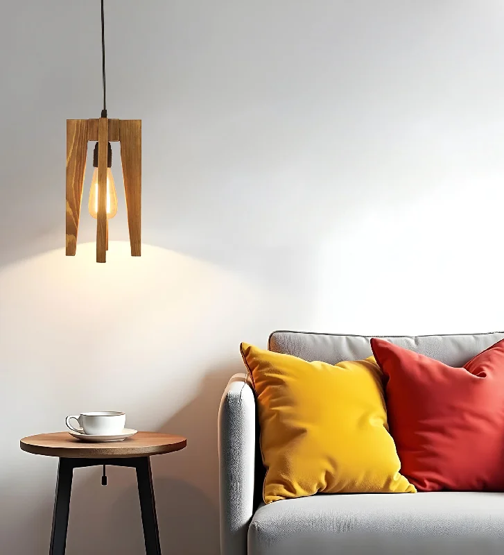 Jet Beige Wooden Single Hanging Lamp (BULB NOT INCLUDED)