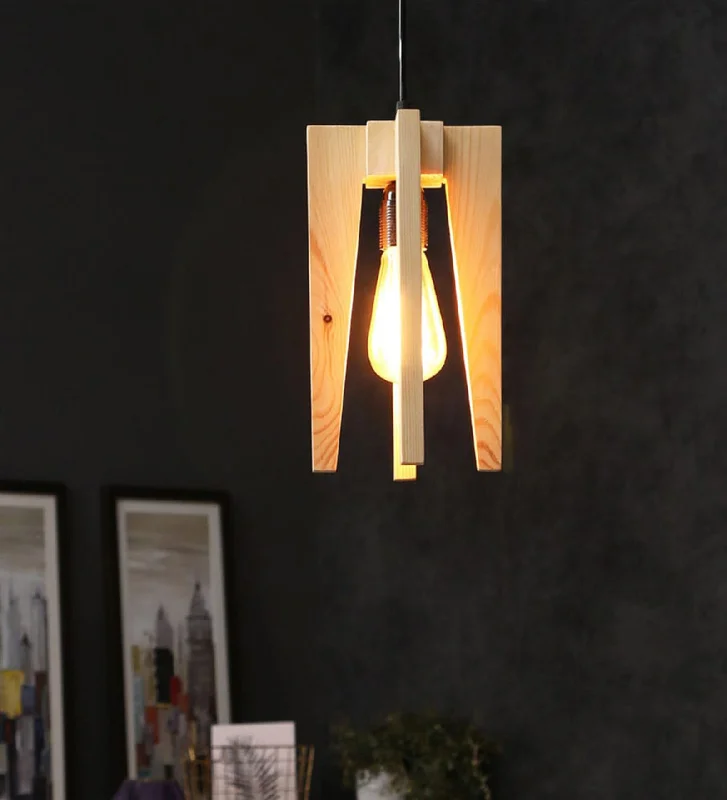 Jet Brown Wooden Single Hanging Lamp (BULB NOT INCLUDED)