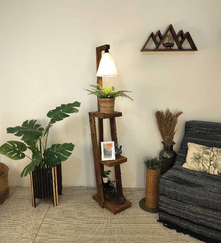 Julia Wooden Floor Lamp with Brown Base and Jute Fabric Lampshade (BULB NOT INCLUDED)