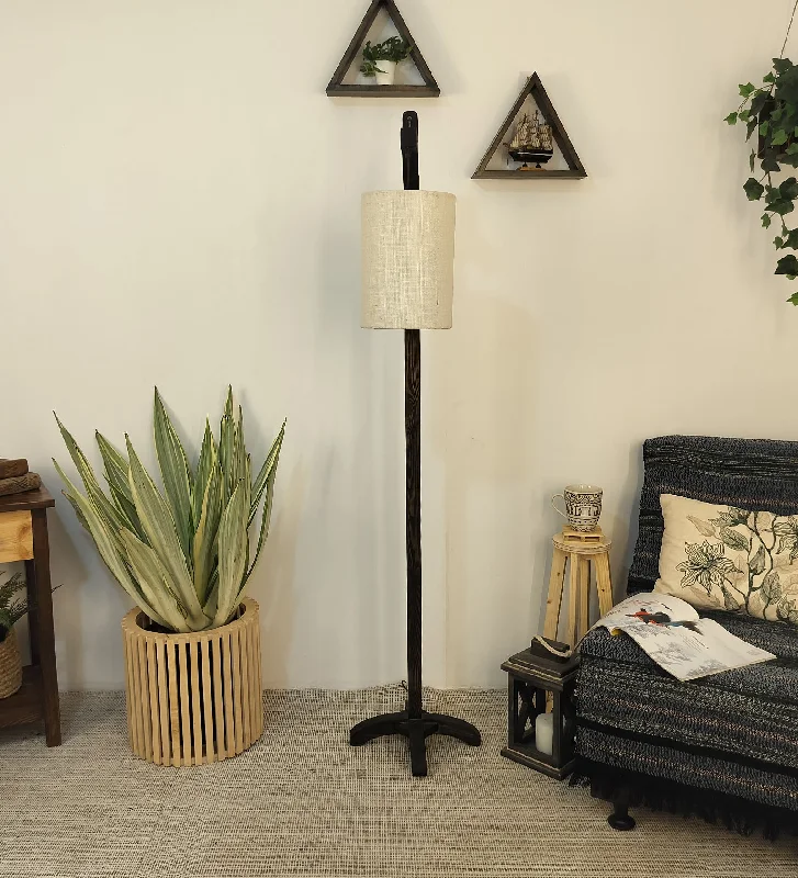 Leo Wooden Floor Lamp with Brown Base and Jute Fabric Lampshade (BULB NOT INCLUDED)