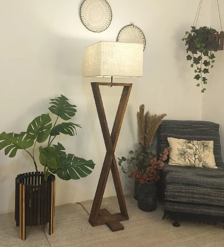 Monica Wooden Floor Lamp with Premium Beige Fabric Lampshade (BULB NOT INCLUDED)