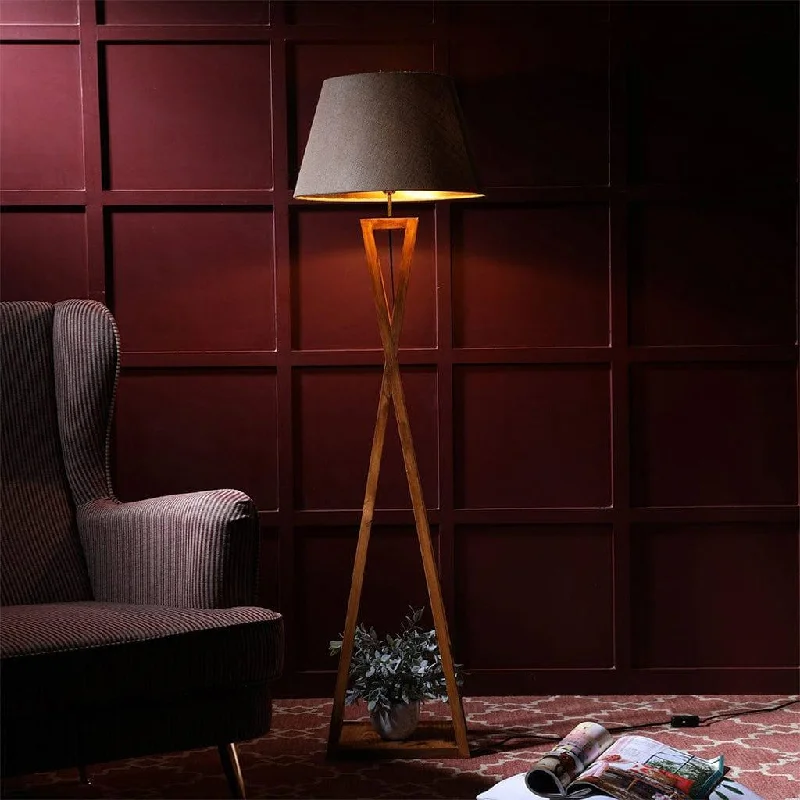 Monica Wooden Floor Lamp with Premium Brwon Fabric Lampshade