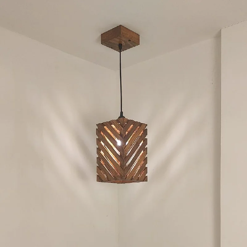 Oblique Brown Wooden Single Hanging Lamp