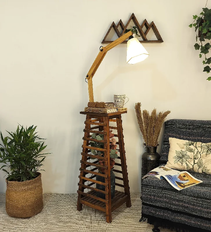 Pascal Wooden Floor Lamp with Brown Base and Jute Fabric Lampshade (BULB NOT INCLUDED)