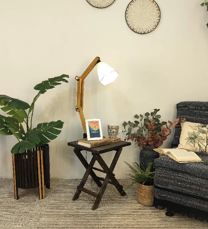 Regis Wooden Floor Lamp with Brown Base and Jute Fabric Lampshade (BULB NOT INCLUDED)