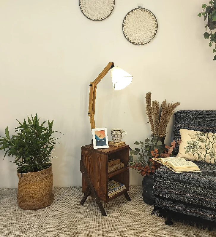 Ronan Wooden Floor Lamp with Brown Base and Jute Fabric Lampshade (BULB NOT INCLUDED)