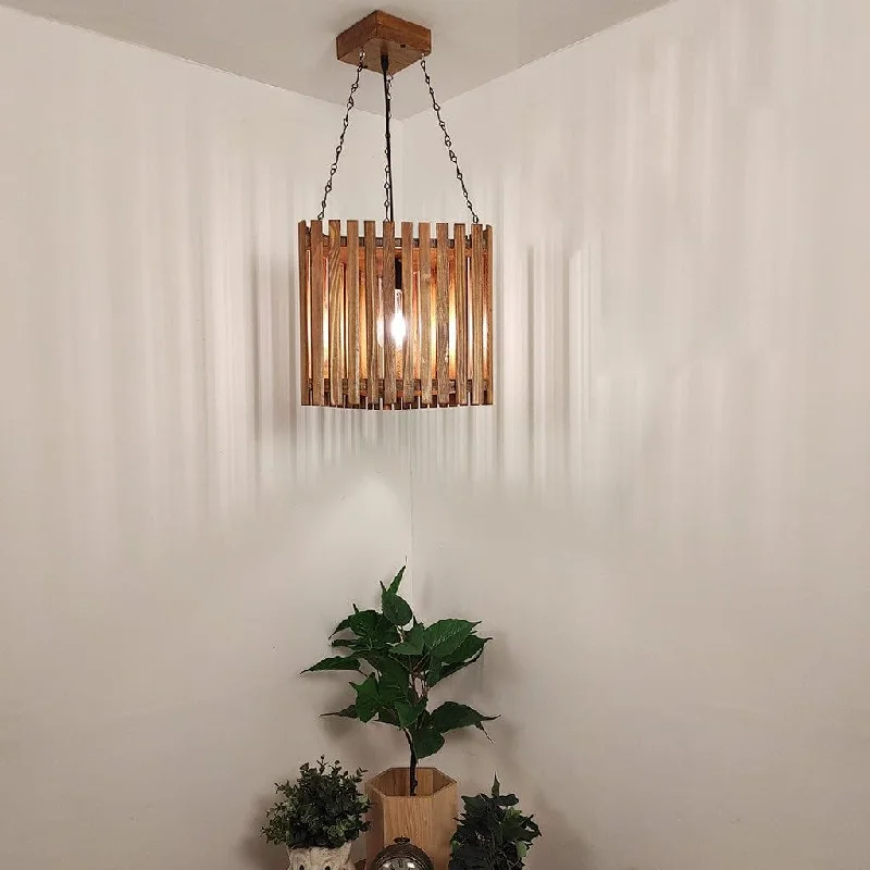 Trikona Brown Wooden Single Hanging Lamp