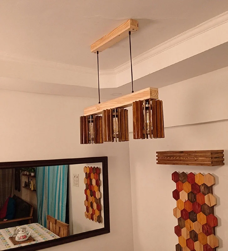 Ventus Brown & Beige Wooden Series Hanging Lamp (BULB NOT INCLUDED)