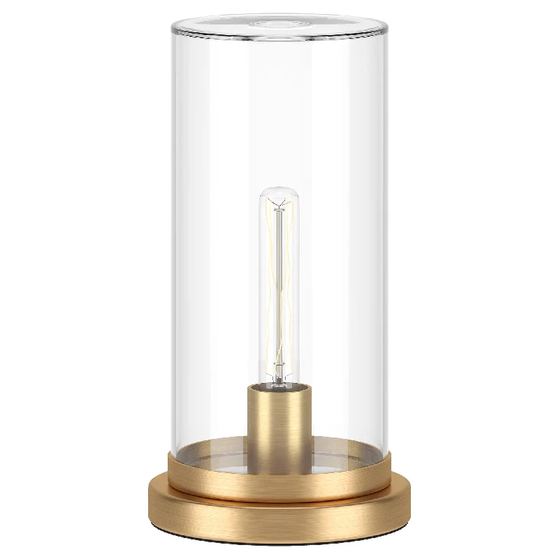 13" Brass Metal Table Lamp With Clear Cylinder Shade