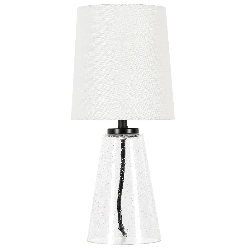 16" Clear Glass Geometric Table Lamp With White Drum Shade