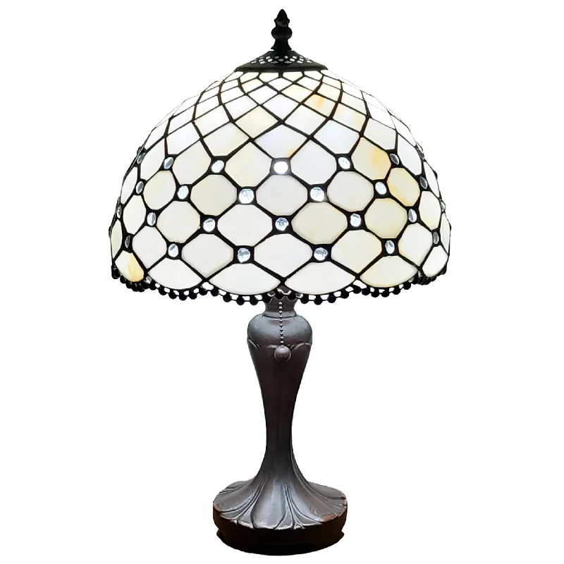 19" Dark Brown Metal Candlestick Table Lamp With White Dome Shade