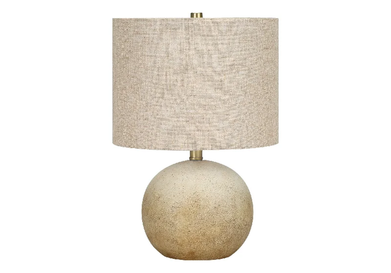 20" Beige Concrete Round Table Lamp With Beige Drum Shade