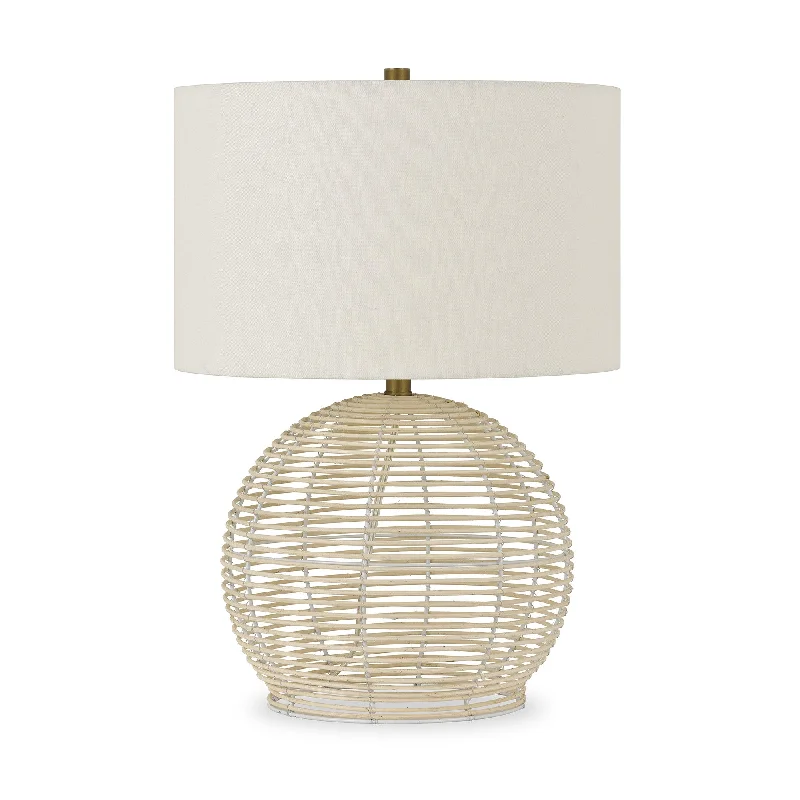 21" Natural Rattan Table Lamp With White Drum Shade