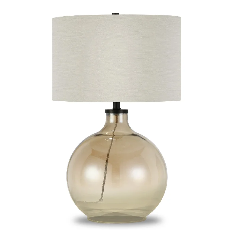 24" Gold Glass Globe Table Lamp With White Drum Shade