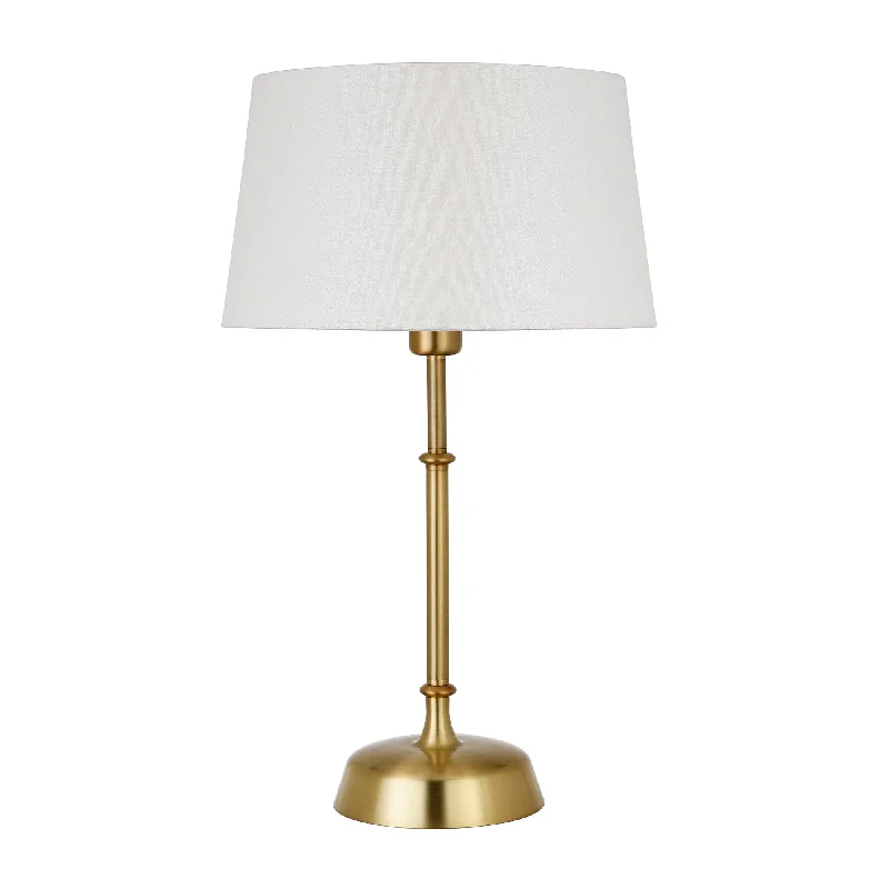 24" Brass Metal Table Lamp With White Drum Shade