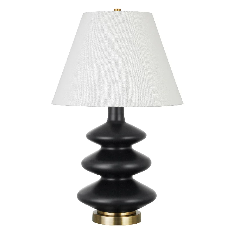 26" Black and Gold Glass Gourd Table Lamp With White Empire Shade