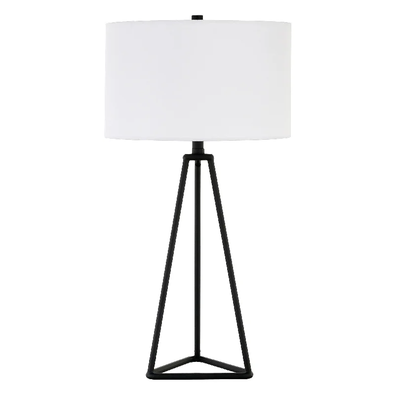 26" Black Metal Table Lamp With White Drum Shade