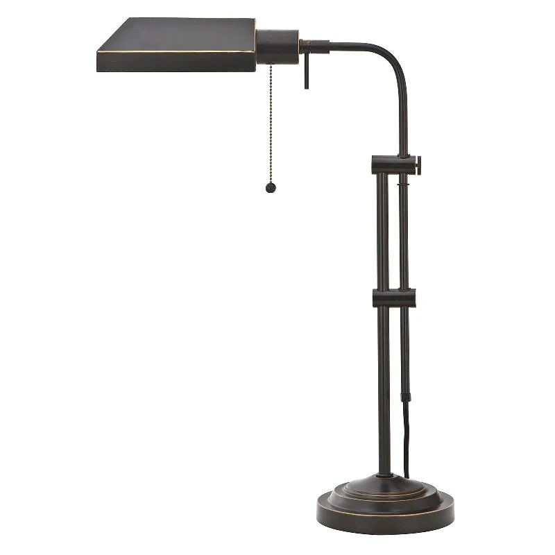 26" Bronze Metal Adjustable Table Lamp With Bronze Rectangular Shade