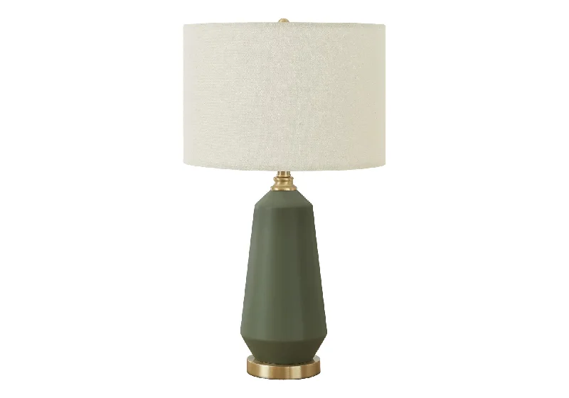 26" Green Ceramic Geometric Table Lamp With Ivory Drum Shade