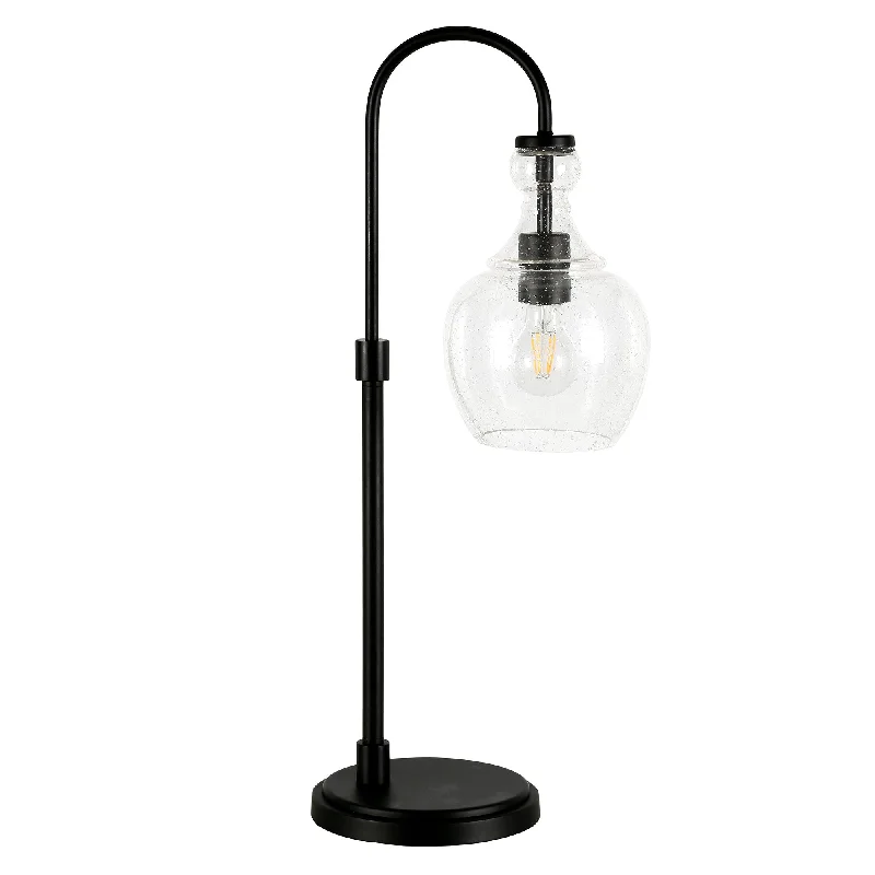 27" Black Metal Arched Table Lamp With Clear Dome Shade