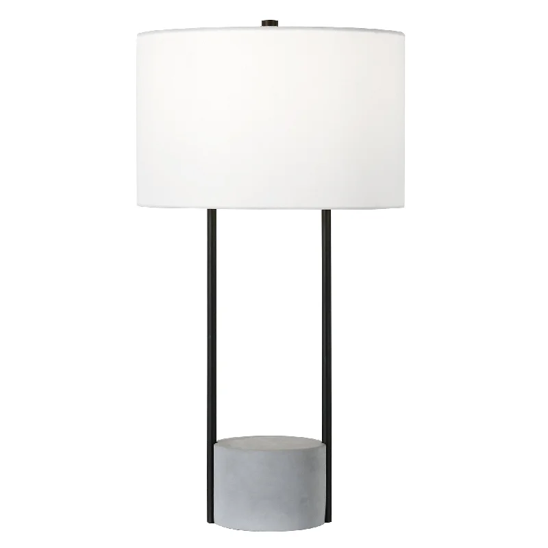 27" Gray and Black Concrete Table Lamp With White Drum Shade