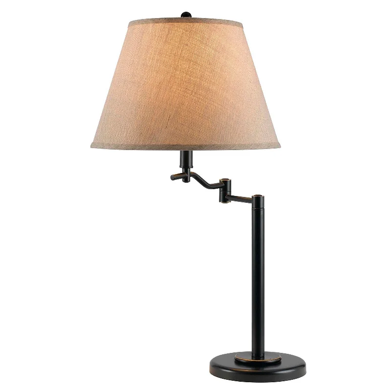 29" Bronze Metal Swing Arm Table Lamp With Off White Empire Shade