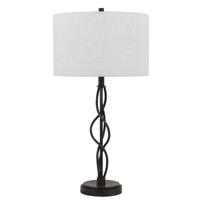 30" Black Metal Candlestick Table Lamp With Off White Drum Shade