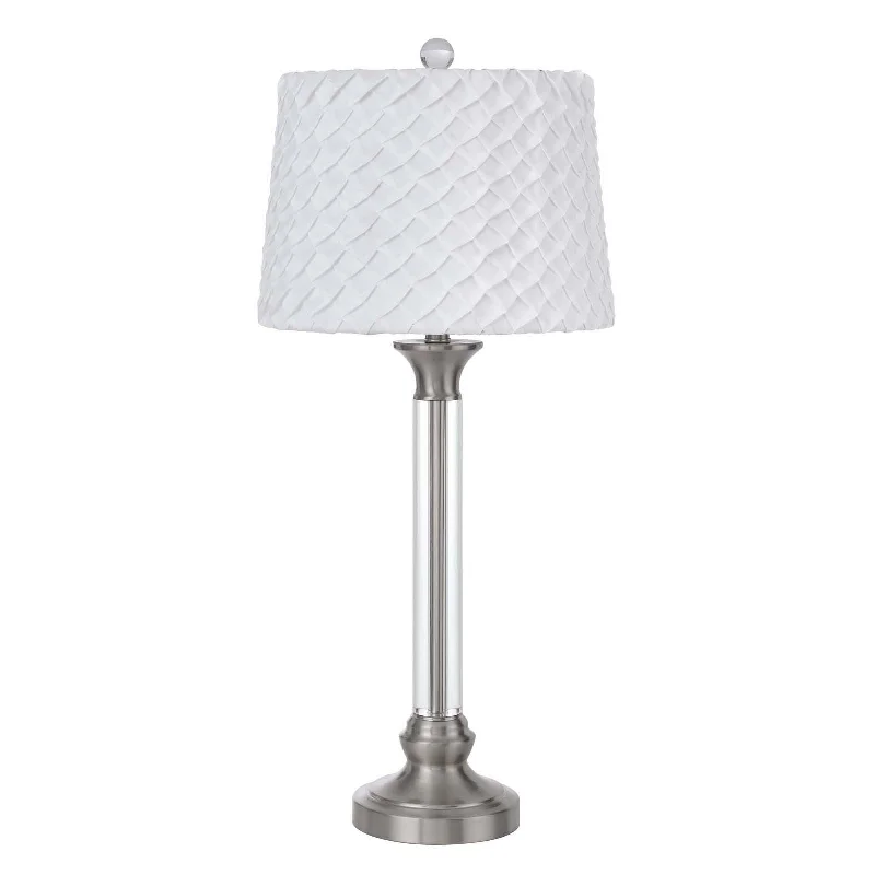 32" Nickel Metal Table Lamp With White Empire Shade