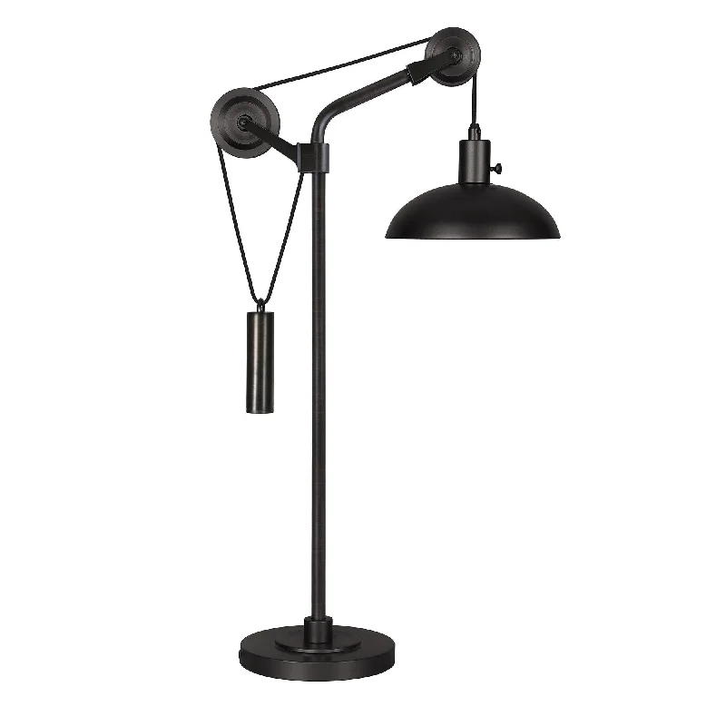 33" Black Metal Adjustable Desk Table Lamp With Black Dome Shade