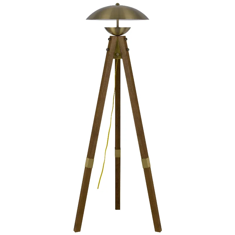 55" Brass Tripod Floor Lamp With Antiqued Brass Dome Shade