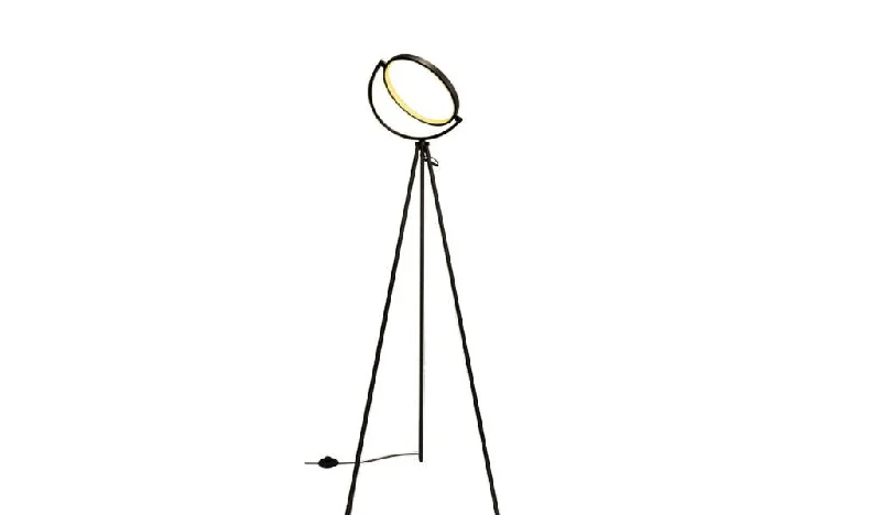 60" Black LED Tripod Floor Lamp With Black Metal Novelty Shade