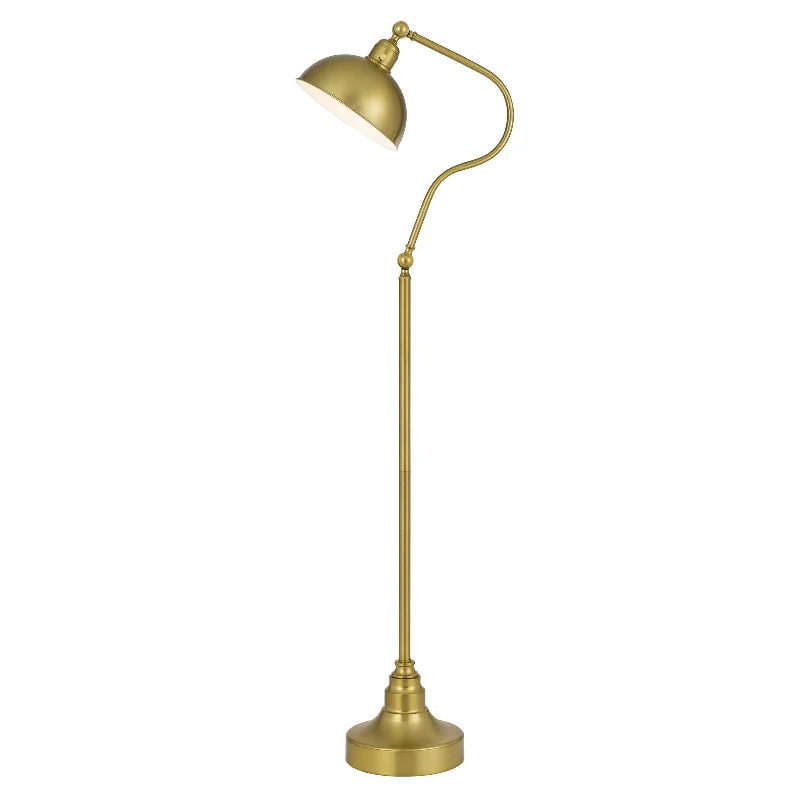 60" Brass Traditional Shaped Floor Lamp With Antiqued Brass Dome Shade