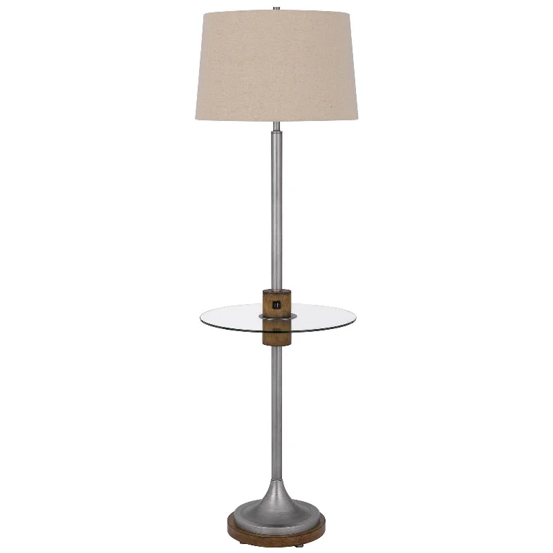 61" Pewter Tray Table Floor Lamp With Beige Transparent Glass Square Shade