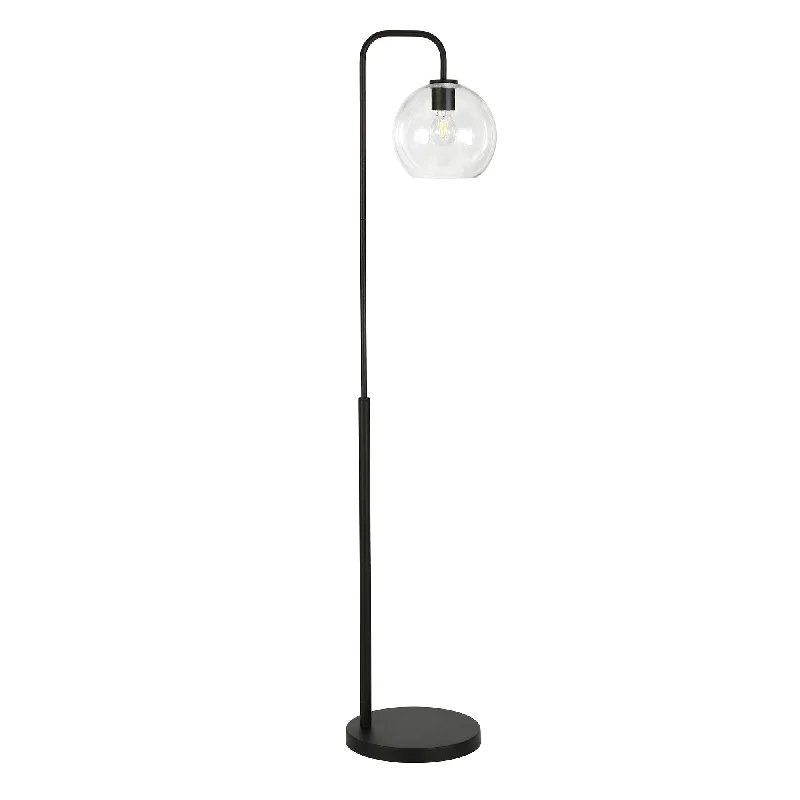 62" Black Arched Floor Lamp With Clear Transparent Glass Globe Shade